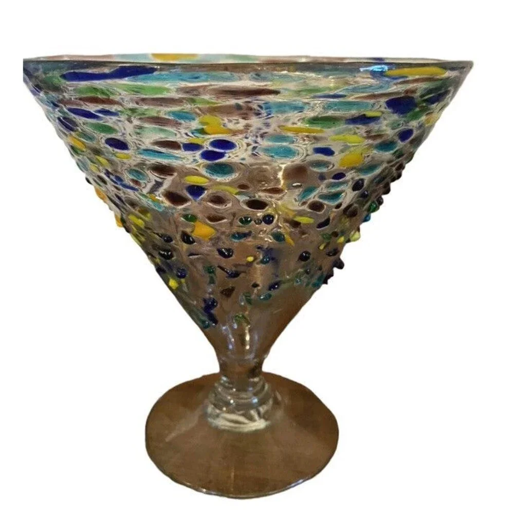 SET OF 2 MEXICAN CONFETTI WITH COLOR PEBBLES HAND BLOWN ROCKS Margarita Glasses
